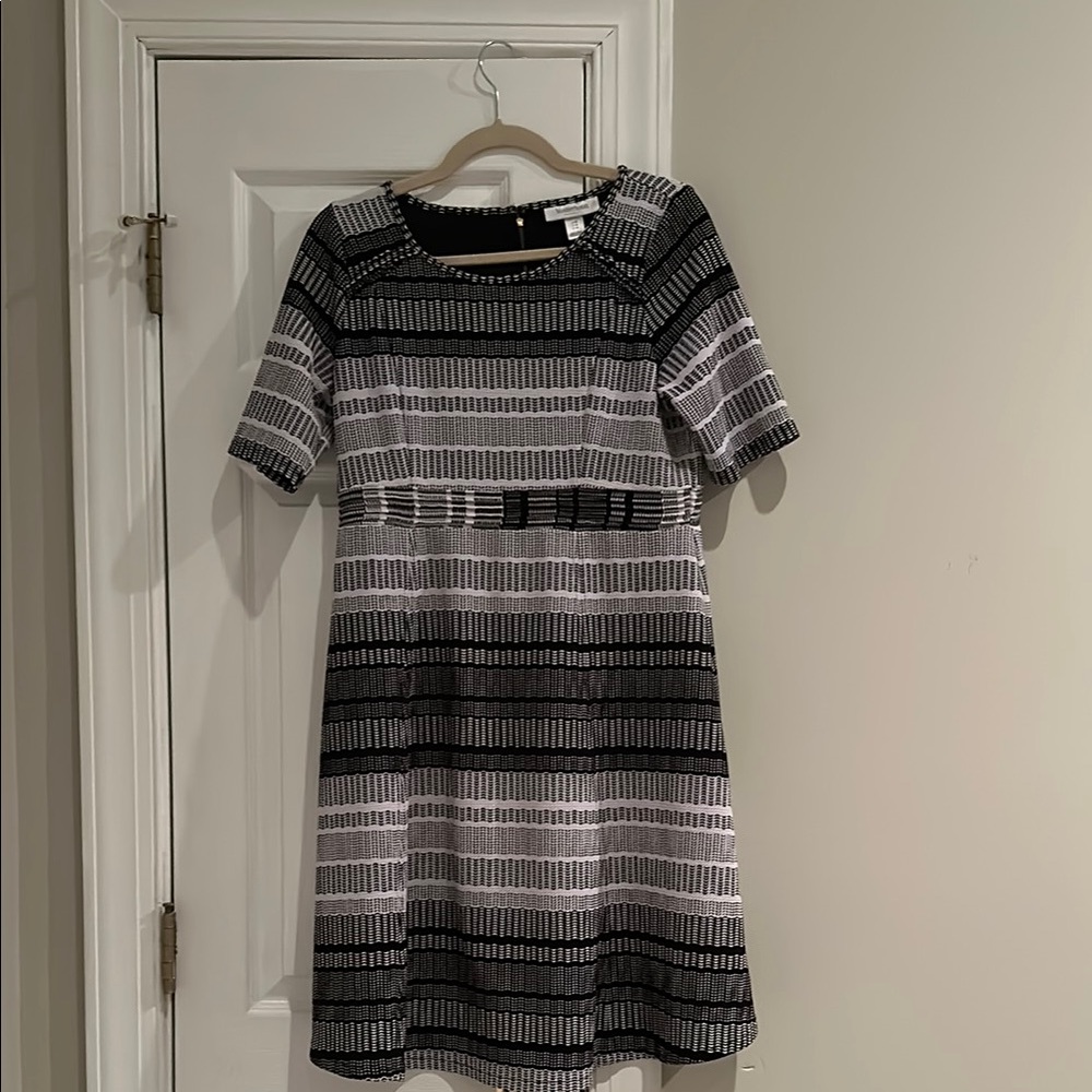 Elegant Black and White Motherhood Maternity Striped Dress